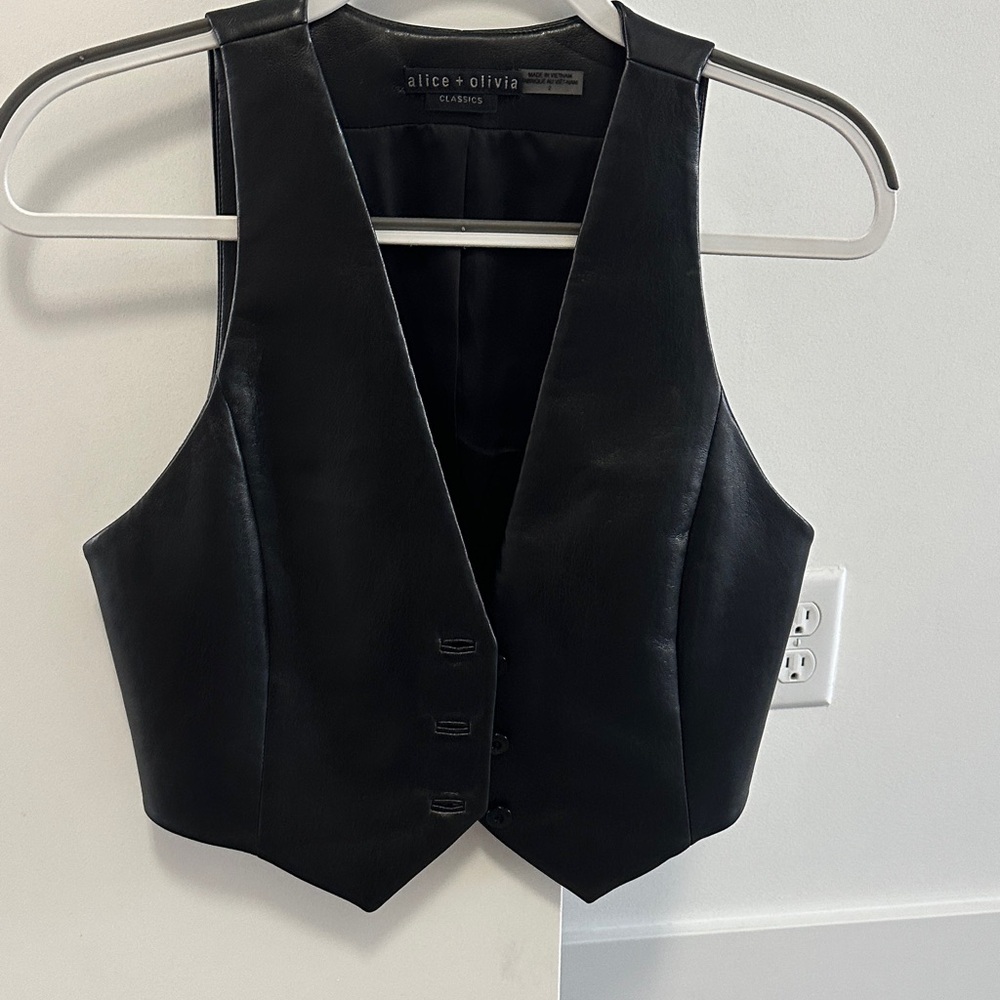 Alice + Olivia Black Leather Waistcoat